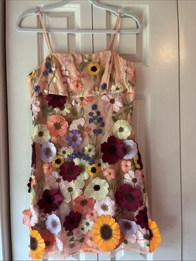 Storia Pink Dress with Floral Appliqué NWT